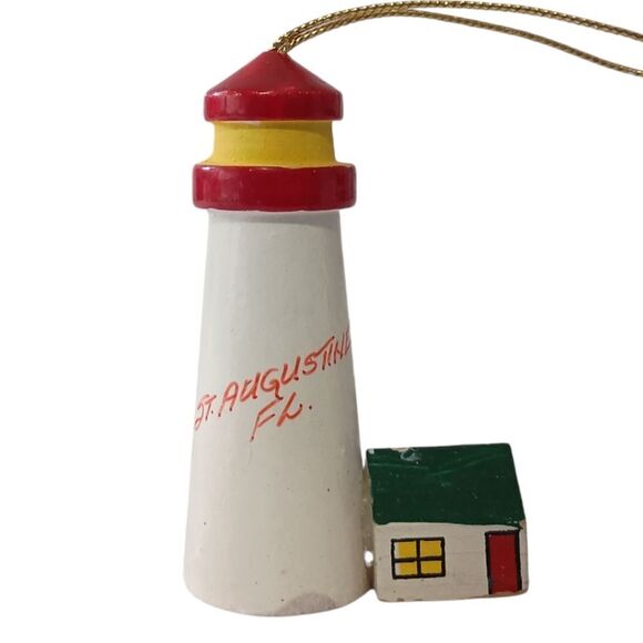 St Augustine FL Lighthouse Christmas Ornament Vintage Wooden Handpainted Coastal - Picture 8 of 13